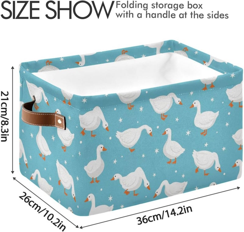 DOMIKING Ducks Blue Stars Rectangular Storage Bin Basket with Handles - Organizer Bin for Books Laundry Basket for Clothes Playroom Pets - Image 3
